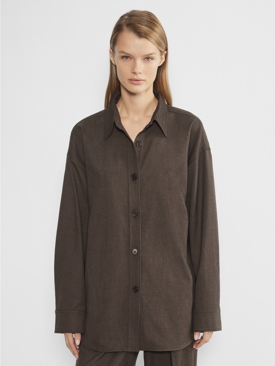 Babaton Tops - Babaton Dark Brown Button-Front Relaxed Trench Shirt